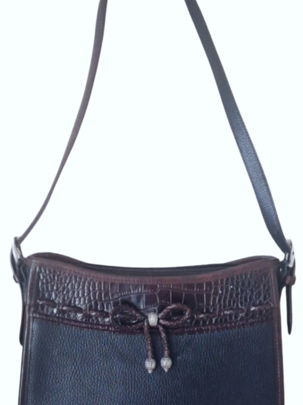 Brighton Vintage Black & Brown Croc Leather Shoulder Bag - Picture 4 of 8